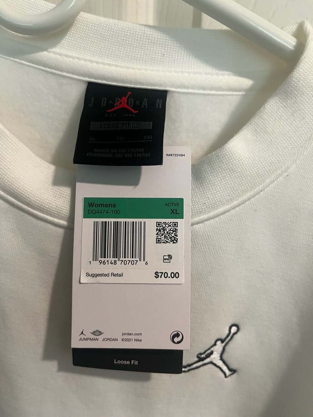 Jordan Women's Loose Fit Graphic Sweatshirt White DQ4474-100 Size XL - Picture 2 of 3